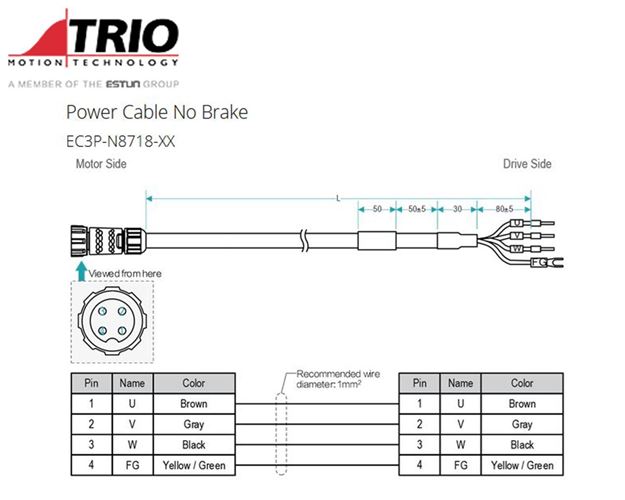 Power Cable No Brake Model: EC3P-N8718-RX-1M5